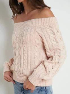 L'AGENCE Spring Collection|Knitwear|Vesta Off-the-Shoulder Sweater Pale Nude