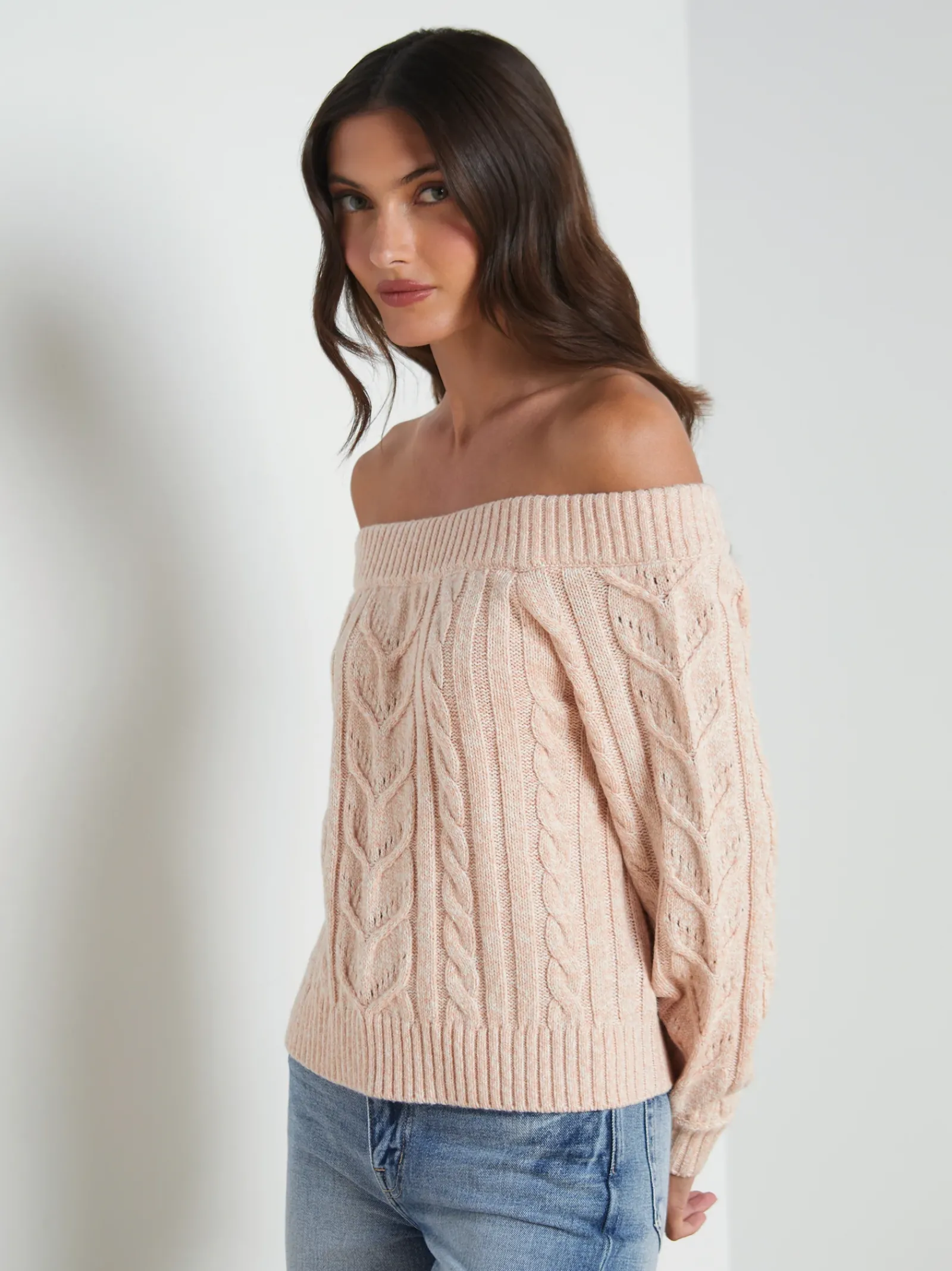 L'AGENCE Spring Collection|Knitwear|Vesta Off-the-Shoulder Sweater Pale Nude