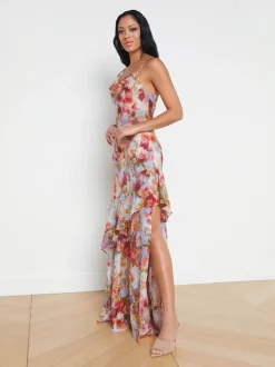 L'AGENCE Print Edition|Spring Collection|Viola Cowl-Neck Silk Gown Multi Soft Cloud Floral