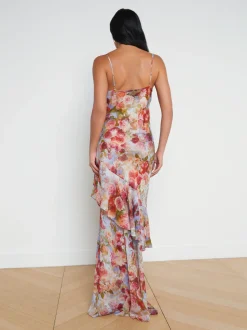 L'AGENCE Print Edition|Spring Collection|Viola Cowl-Neck Silk Gown Multi Soft Cloud Floral