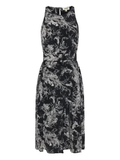 L'AGENCE Print Edition|Spring Collection|Vivian Belted Silk Dress Black/Ecru Sketch Paisley