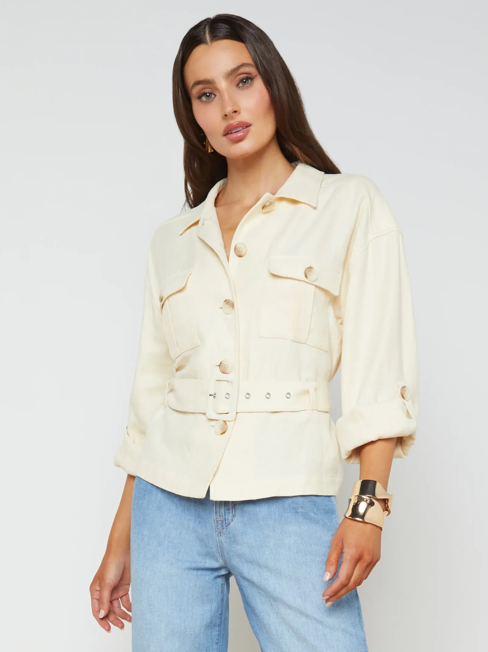 L'AGENCE Spring Collection|Linen|Voyage Linen-Blend Safari Jacket Bone