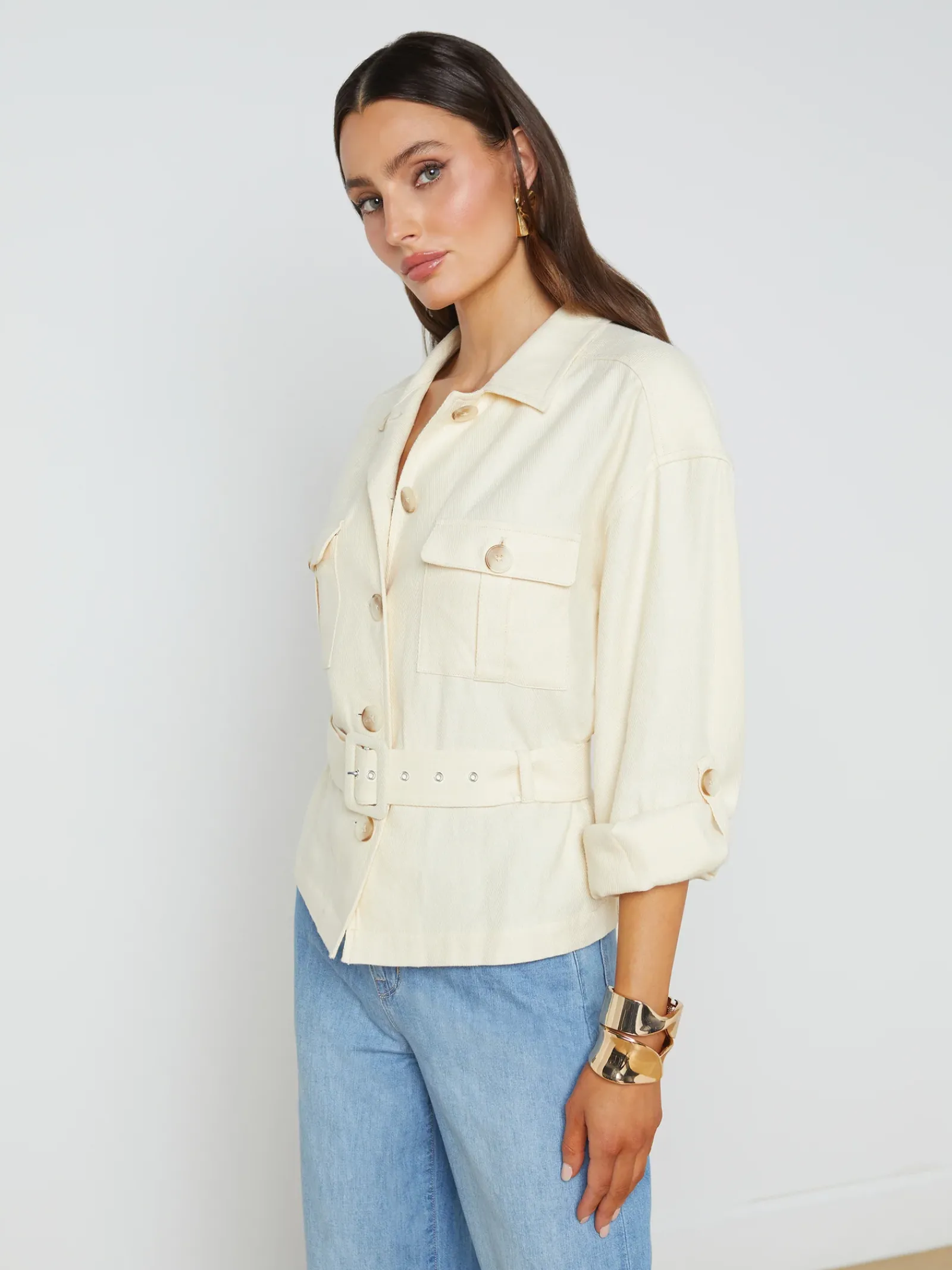 L'AGENCE Spring Collection|Linen|Voyage Linen-Blend Safari Jacket Bone