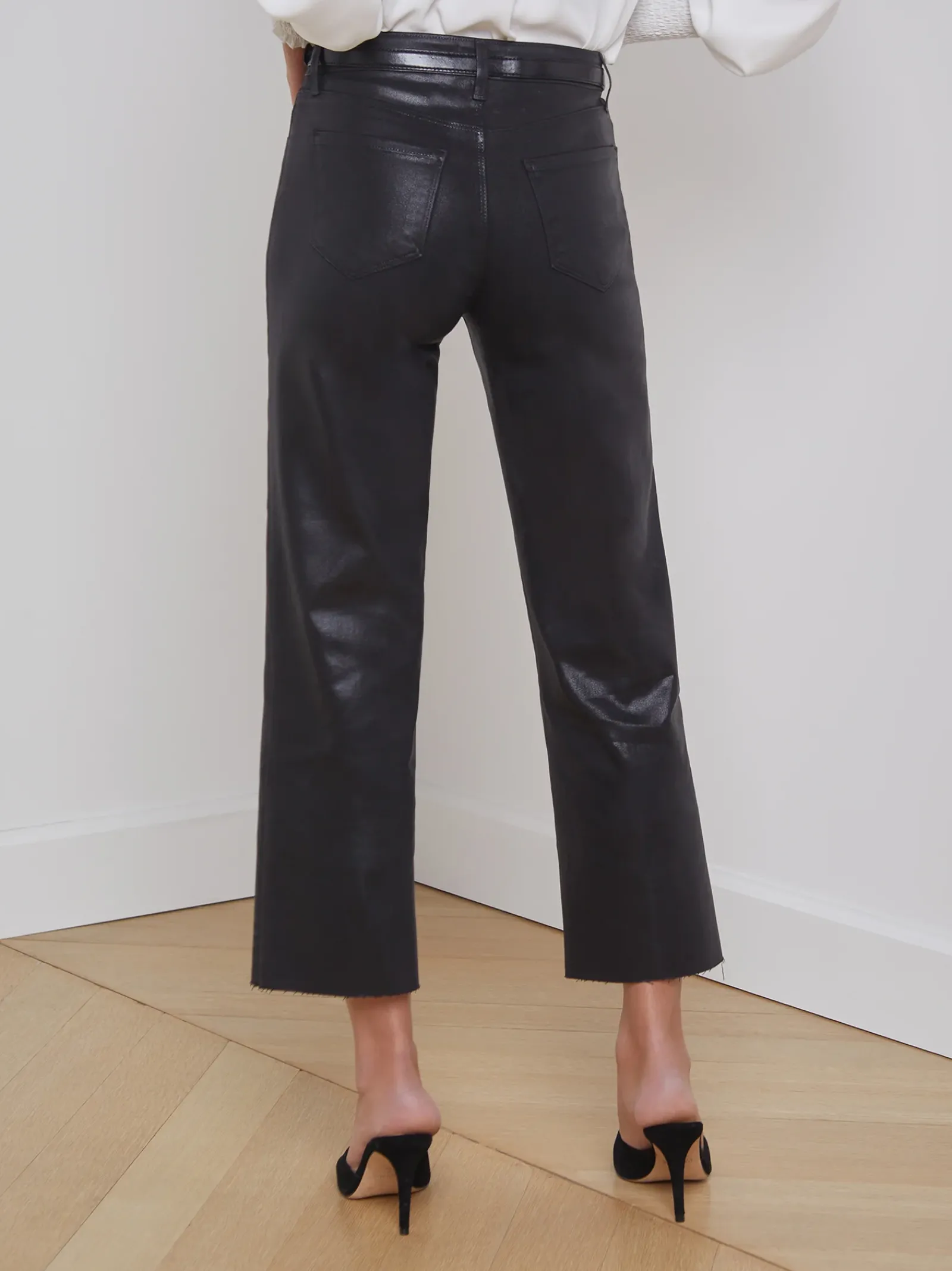 L'AGENCE All Things Black|Petite|Wanda Coated Wide-Leg Jean Noir Coated