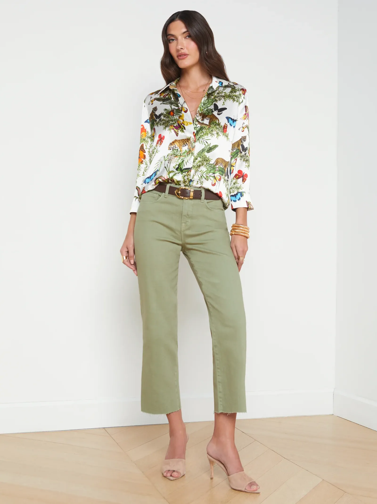 L'AGENCE Petite|Wide & Relaxed|Wanda Cropped Wide-Leg Jean Soft Army
