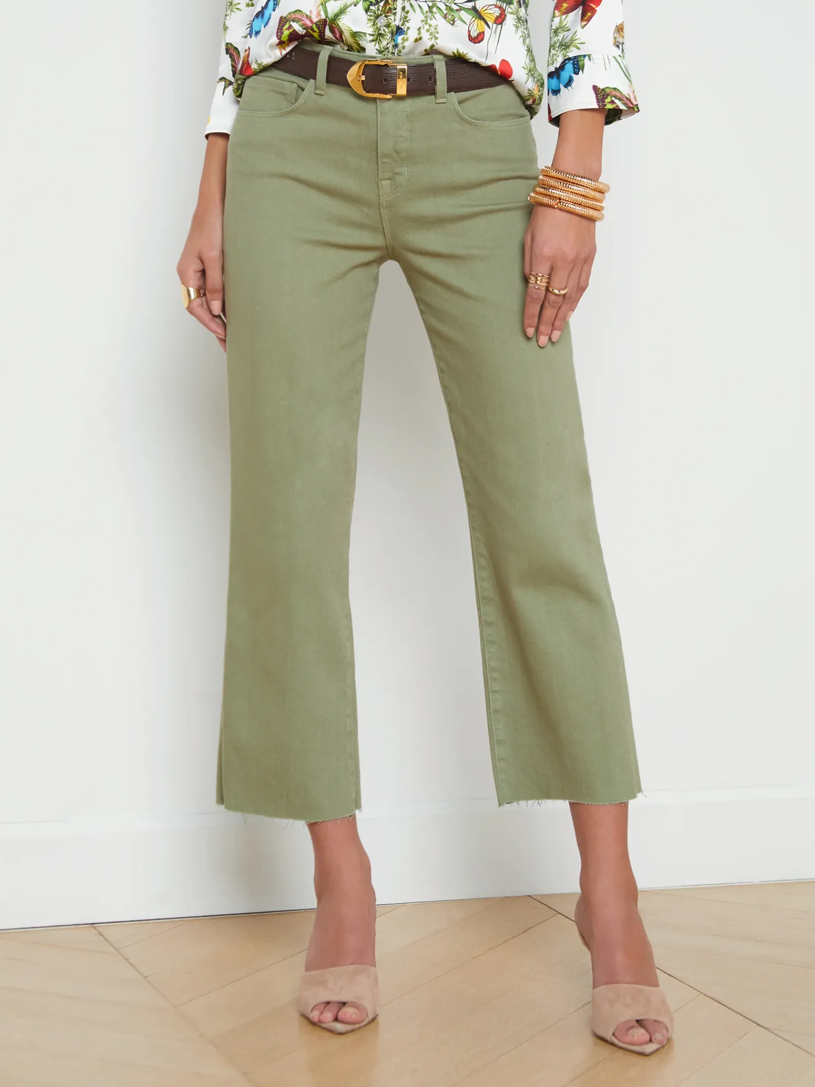 L'AGENCE Petite|Wide & Relaxed|Wanda Cropped Wide-Leg Jean Soft Army