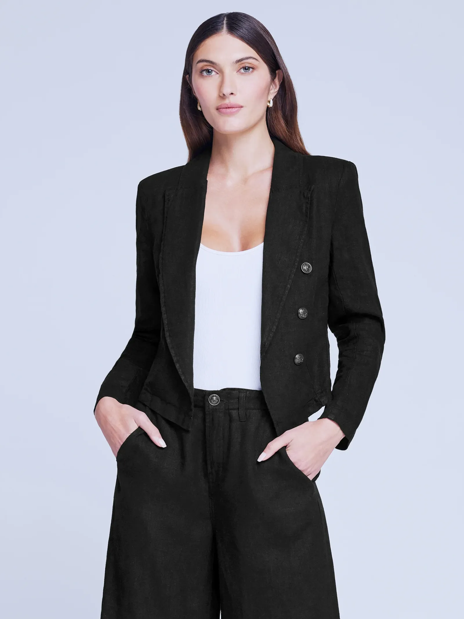 L'AGENCE All Things Black|Linen|Wayne Linen Blazer Black
