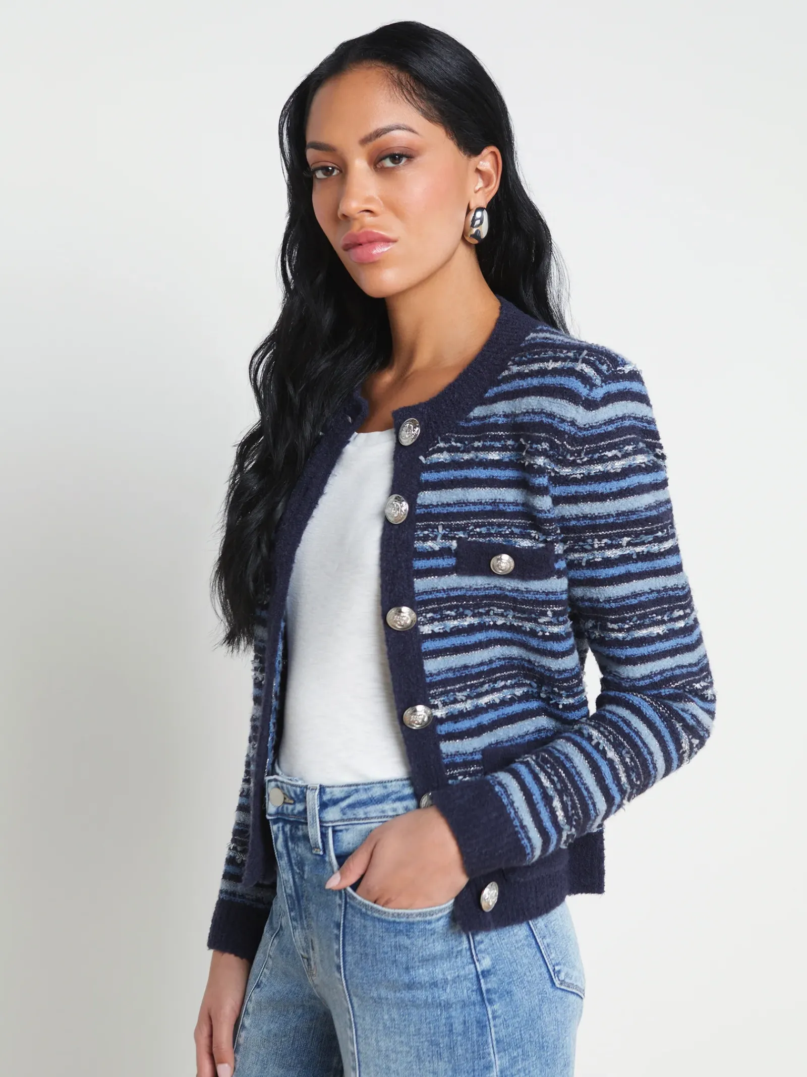 L'AGENCE Spring Collection|Knitwear|Woodson Cardigan Jacket Blue Multi